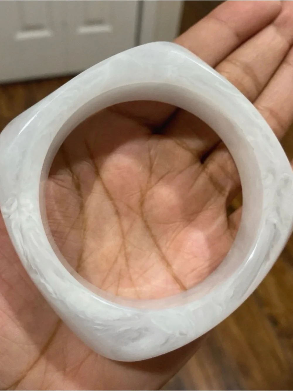 Smooth Marble-Like White Acrylic/Resin Statement Bangle